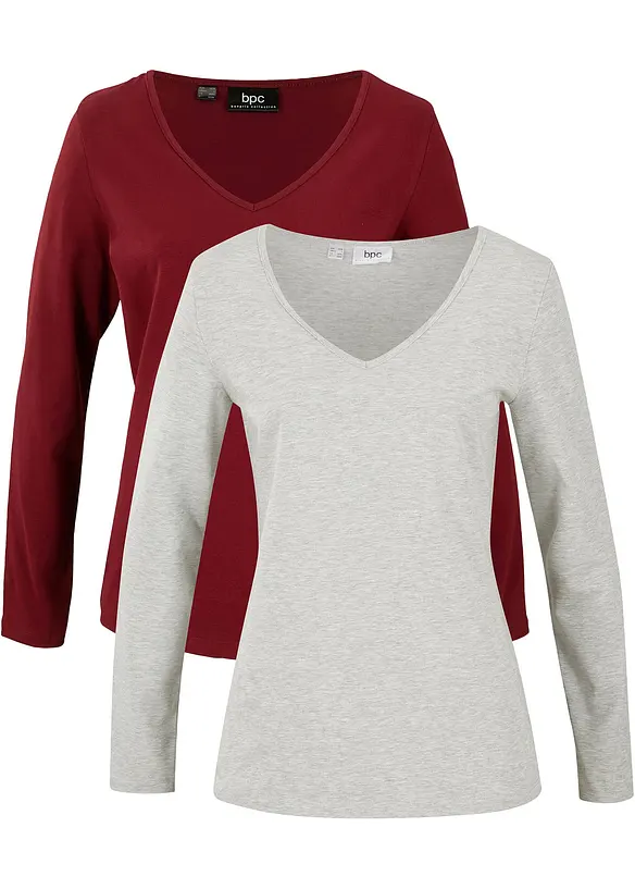 Figurnära långärmad topp (2-pack), bonprix