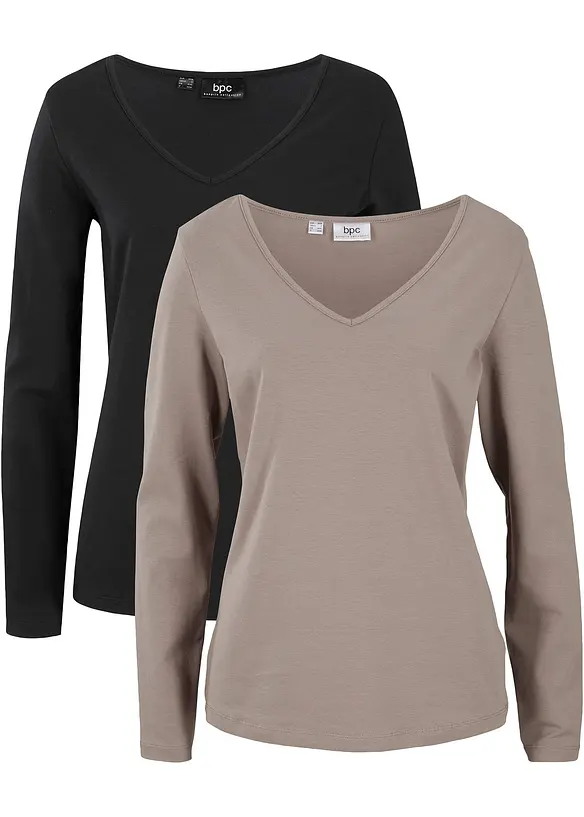 Figurnära långärmad topp (2-pack), bonprix