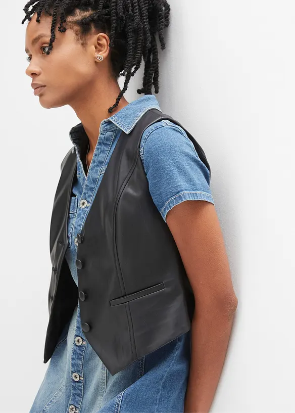 Jeansklänning med knappar, bonprix