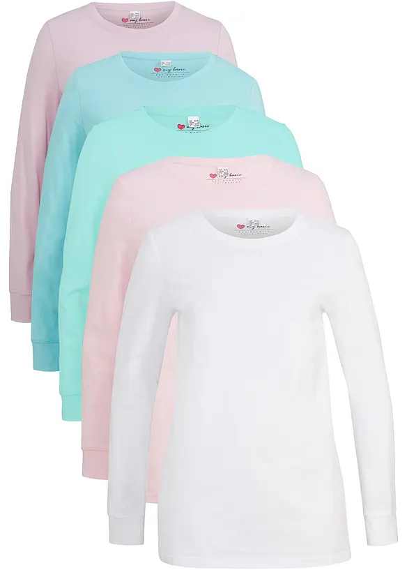 Lång topp med rund halsringning (5-pack), bonprix