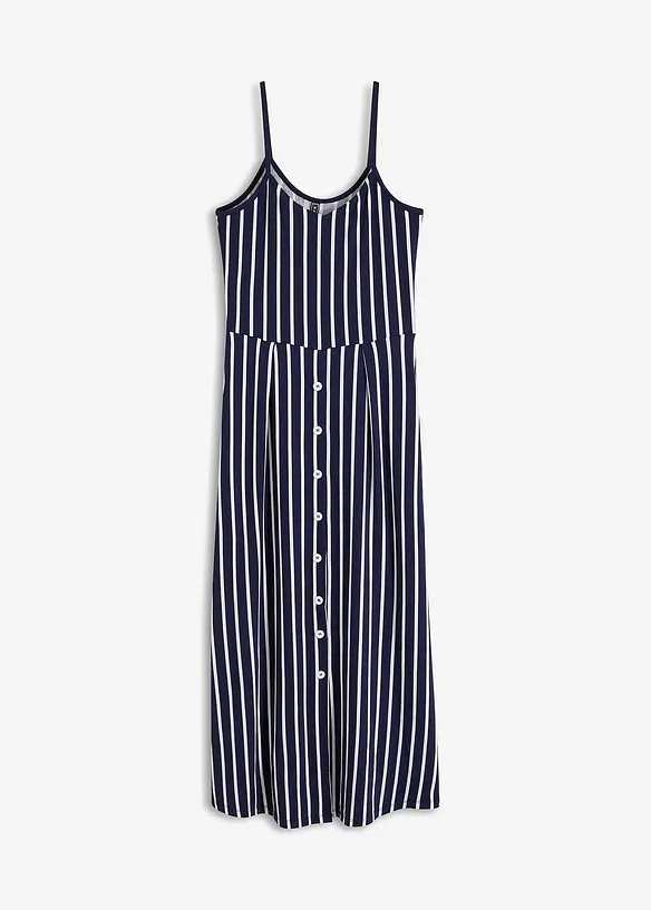 Somrig jerseyklänning med knappslå och ränder, bonprix