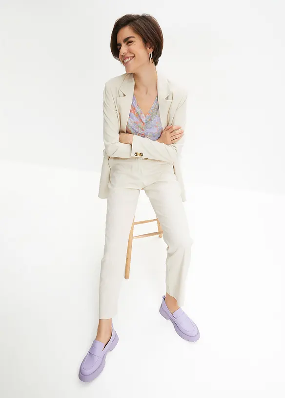 Byxa med hög midja i mix av linne och viskos, bonprix