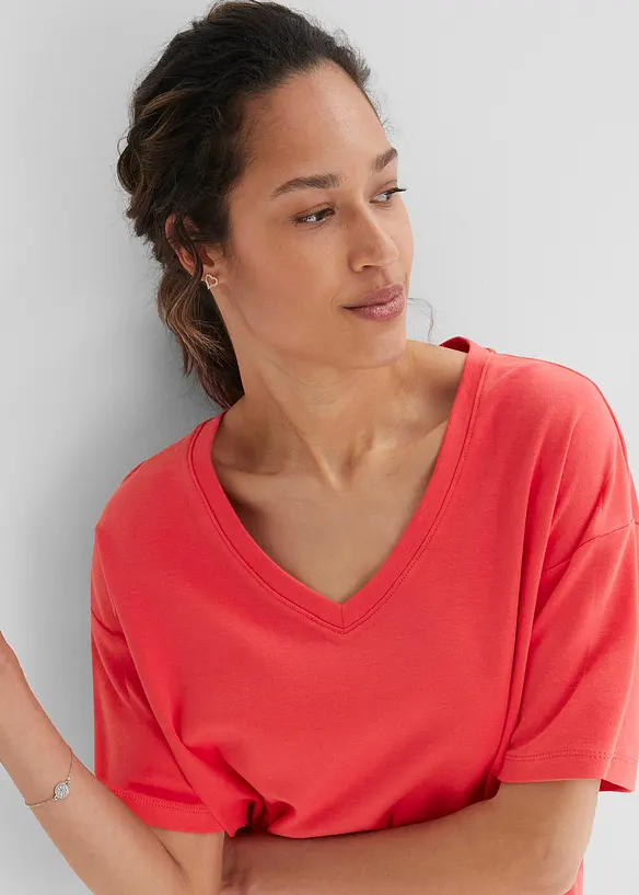 T-shirtklänning i oversizemodell med V-ringning (2-pack), bonprix
