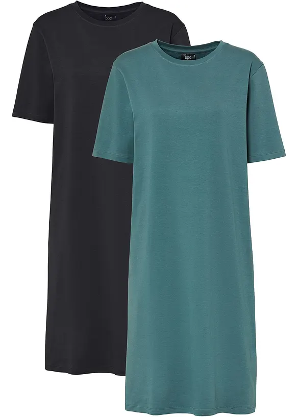T-shirtklänning i oversizemodell med bomull (2-pack), bonprix