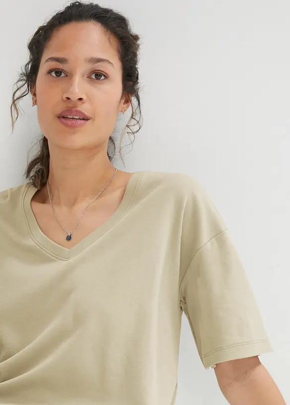 T-shirtklänning i oversizemodell med V-ringning (2-pack), bonprix