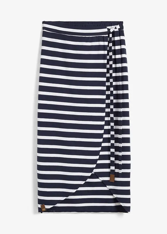 Randig mellanlång jerseykjol, bonprix