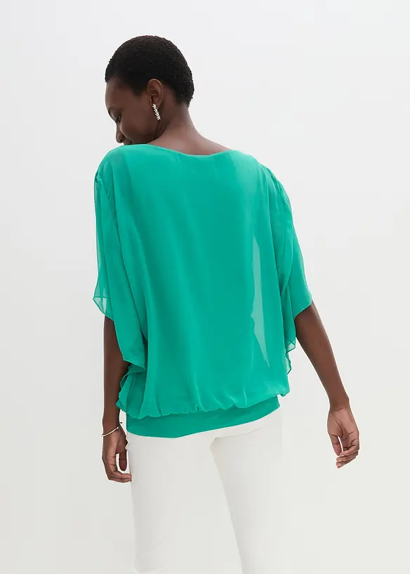 Chiffongblus med linne, bonprix