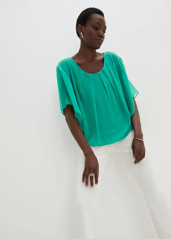 Chiffongblus med linne, bonprix
