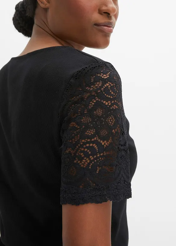Ribbstickad topp av bomull, bonprix