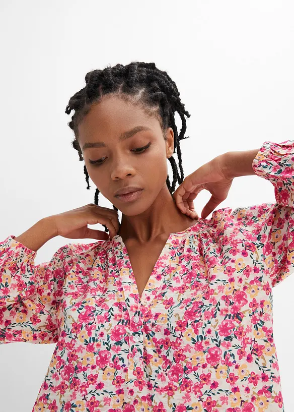 Blus i strukturviskos med blommigt print, bonprix