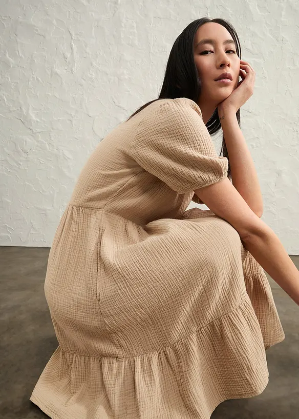 Oversized klänning i bomullsmuslin, bonprix