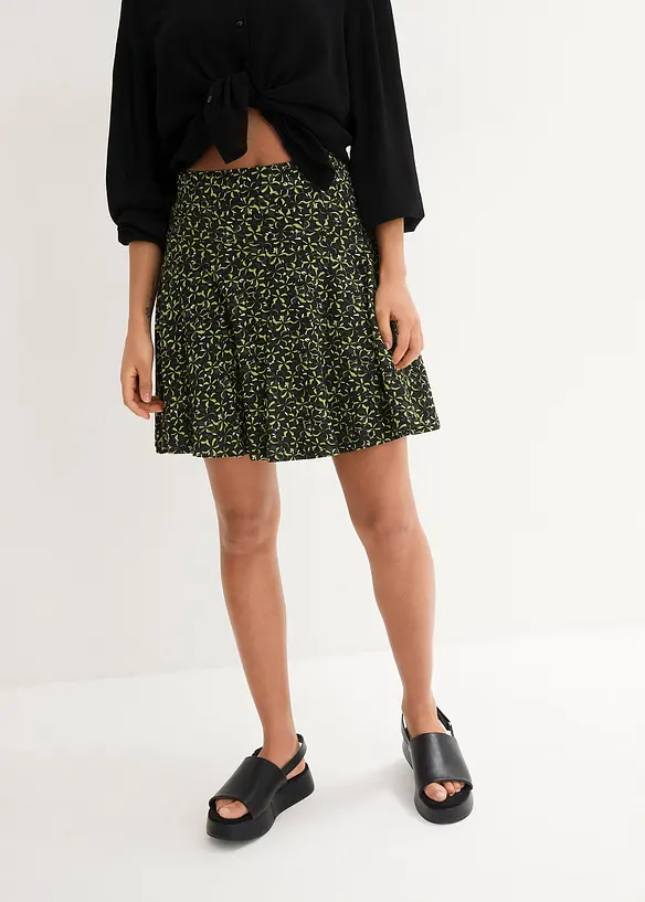 Kort byxkjol med hög midja i mjuk viskos, bonprix