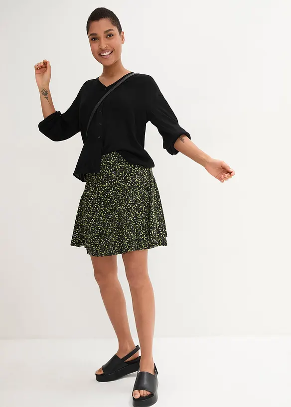 Kort byxkjol med hög midja i mjuk viskos, bonprix