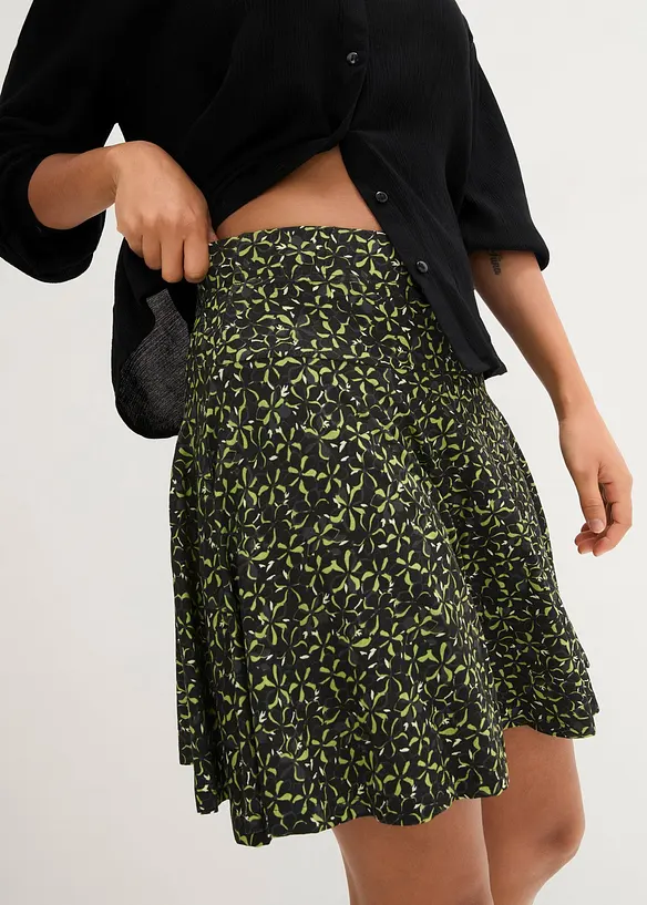 Kort byxkjol med hög midja i mjuk viskos, bonprix