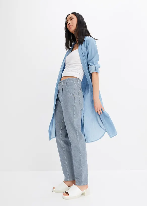 Tunnformade jeans Mid Waist randig, bonprix