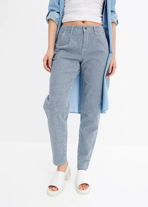 Tunnformade jeans Mid Waist randig, bonprix