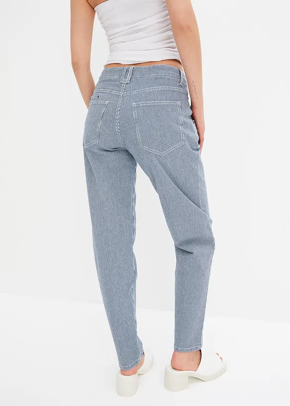 Tunnformade jeans Mid Waist randig, bonprix