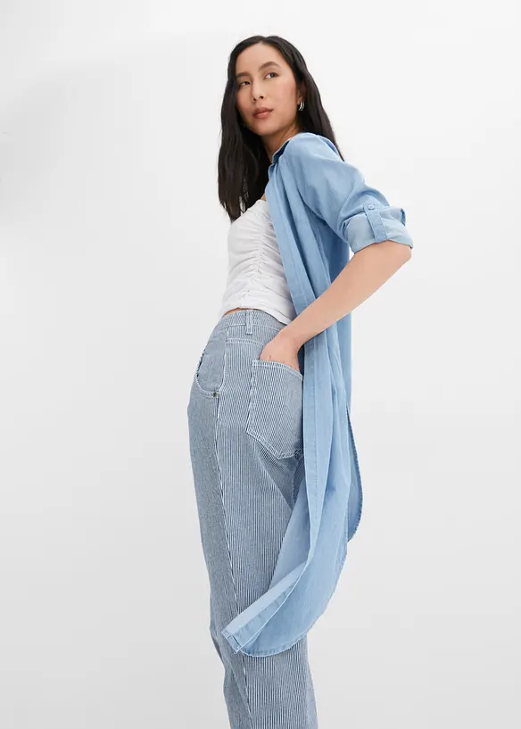 Tunnformade jeans Mid Waist randig, bonprix