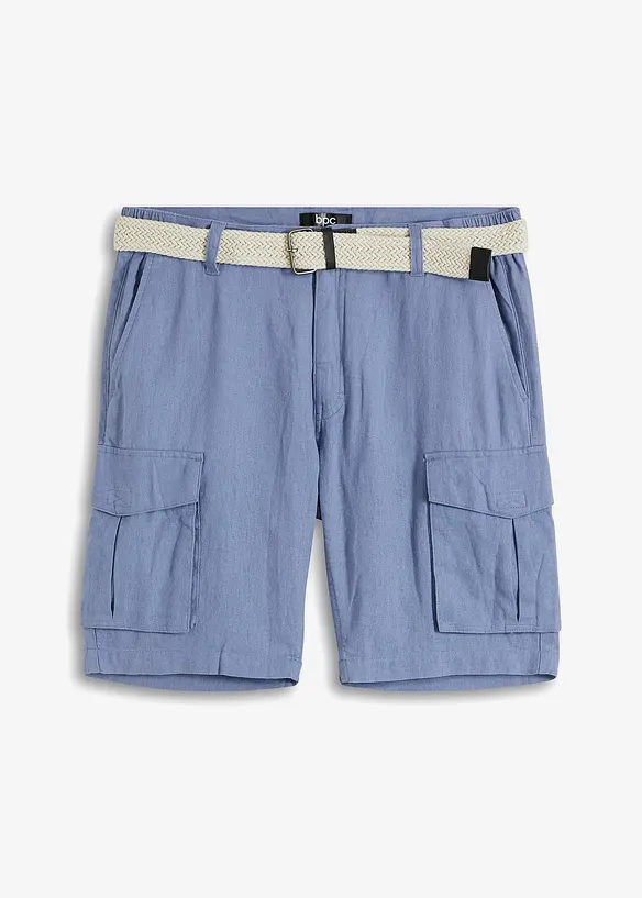 Cargobermudas med linneandel och skärp, Regular Fit, bonprix