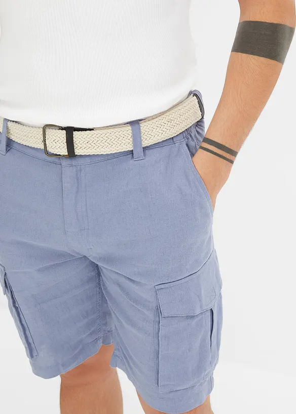 Cargobermudas med linneandel och skärp, Regular Fit, bonprix