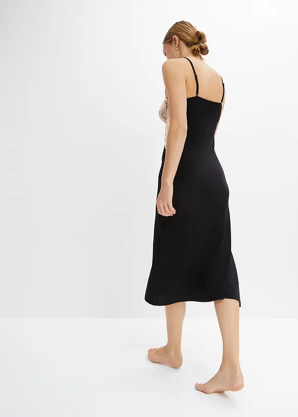 Lång viskosnegligé med broderi, bonprix