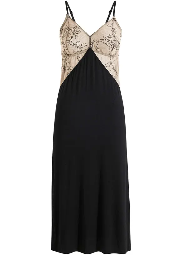 Lång viskosnegligé med broderi, bonprix