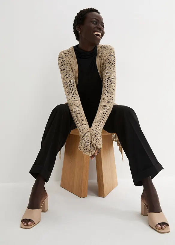 Lång hålmönstrad cardigan, bonprix