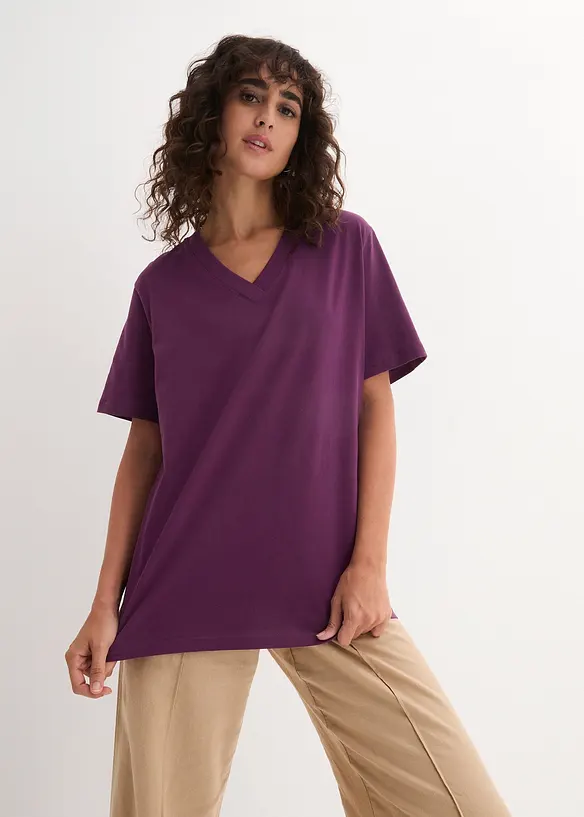 Vid lång topp med V-ringning (5-pack), kortärmad, bonprix