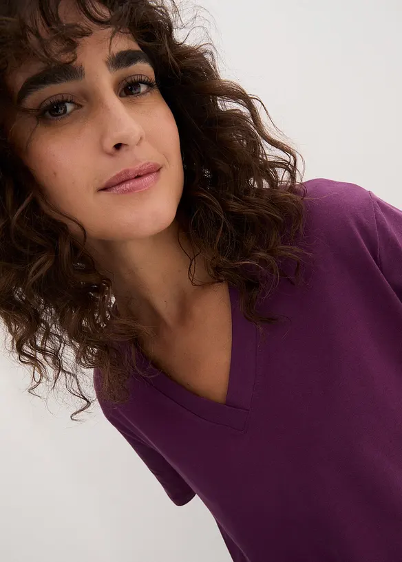 Vid lång topp med V-ringning (5-pack), kortärmad, bonprix