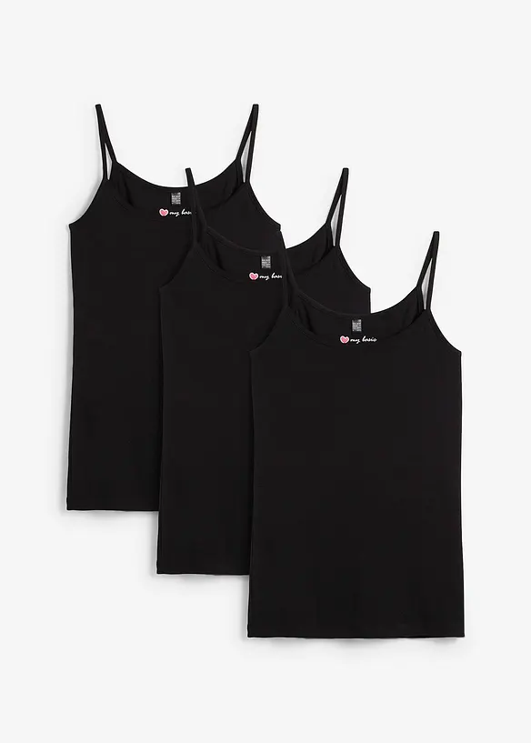 Linne med smala axelband och bomull (3-pack), bonprix