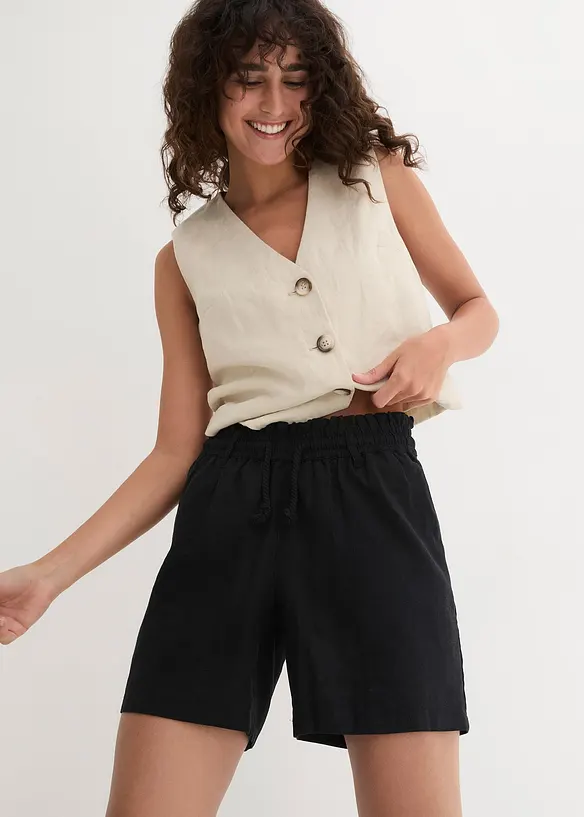 Shorts med paperbagmidja och linne, bonprix