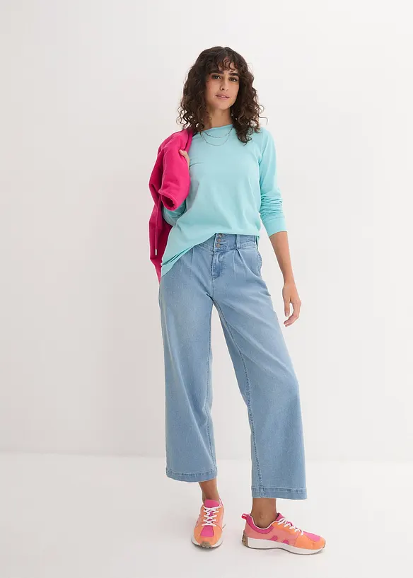 Lång topp med rund halsringning (5-pack), bonprix