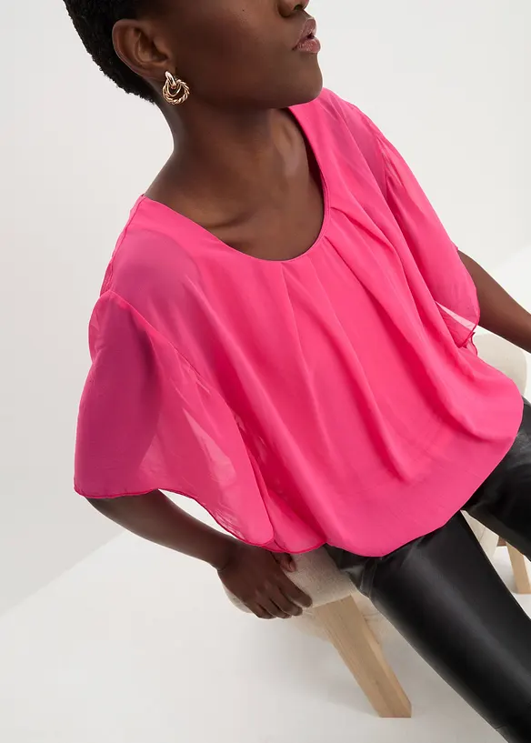 Chiffongblus med linne, bonprix