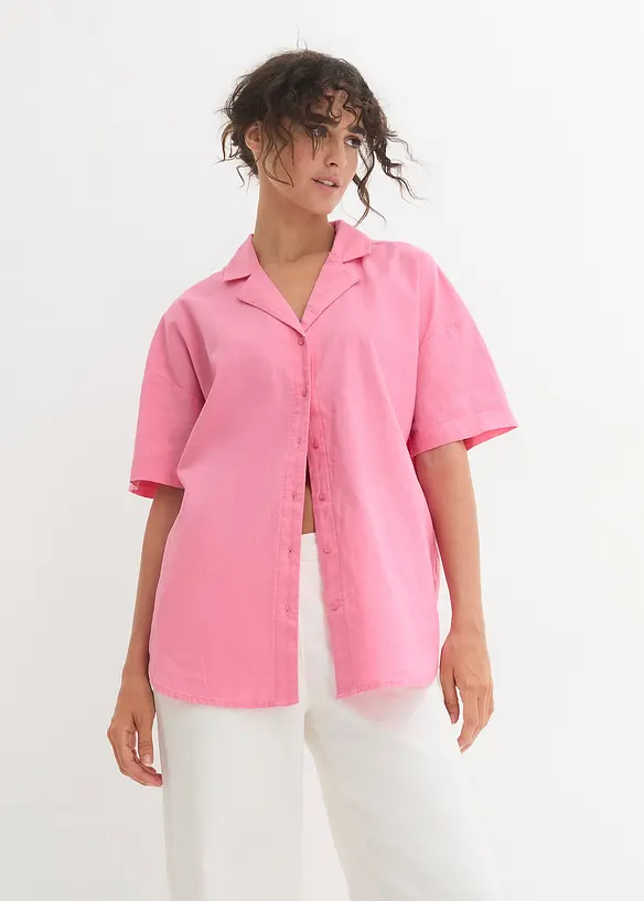 Ledig kortärmad oversizeblus i tunn linneblandning, bonprix