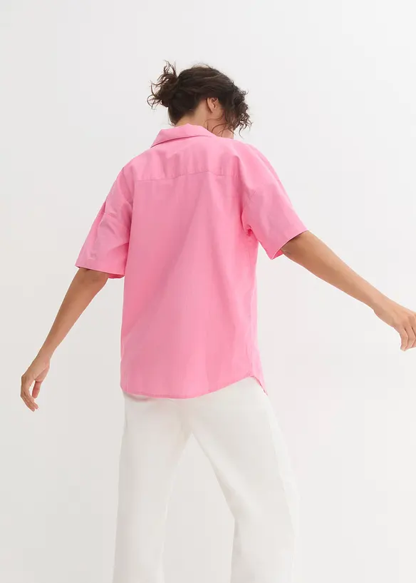 Ledig kortärmad oversizeblus i tunn linneblandning, bonprix