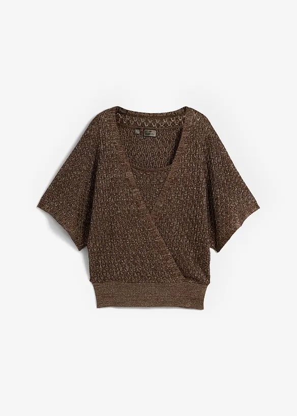Hålmönstrad tröja med 2-i-1-look, bonprix
