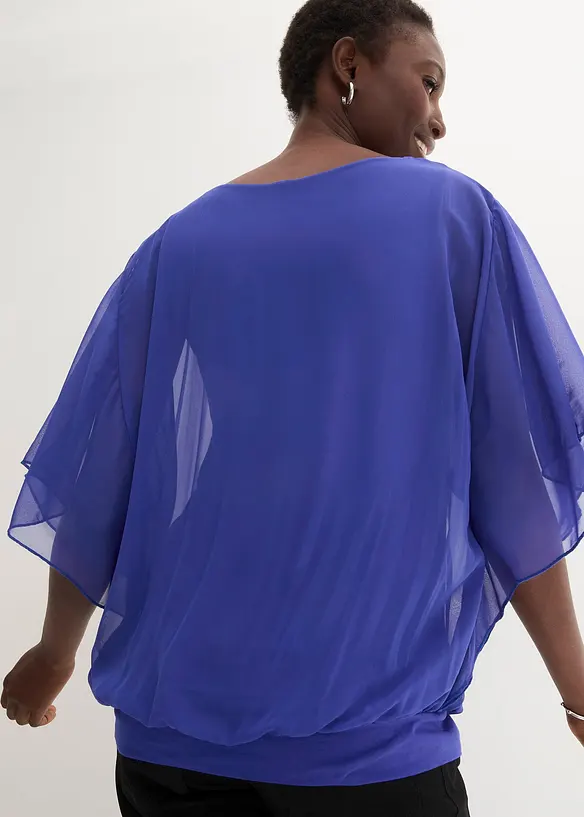 Chiffongblus med linne, bonprix