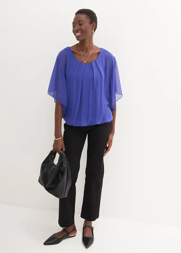 Chiffongblus med linne, bonprix