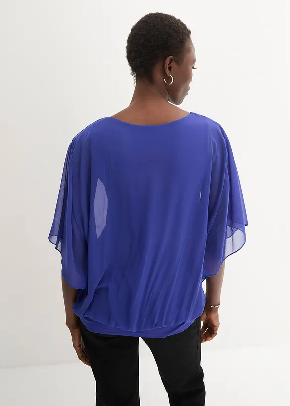 Chiffongblus med linne, bonprix