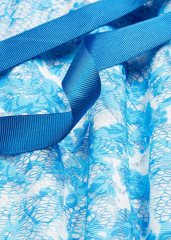 Mellanlång spetsklänning med knytband i satin, bonprix
