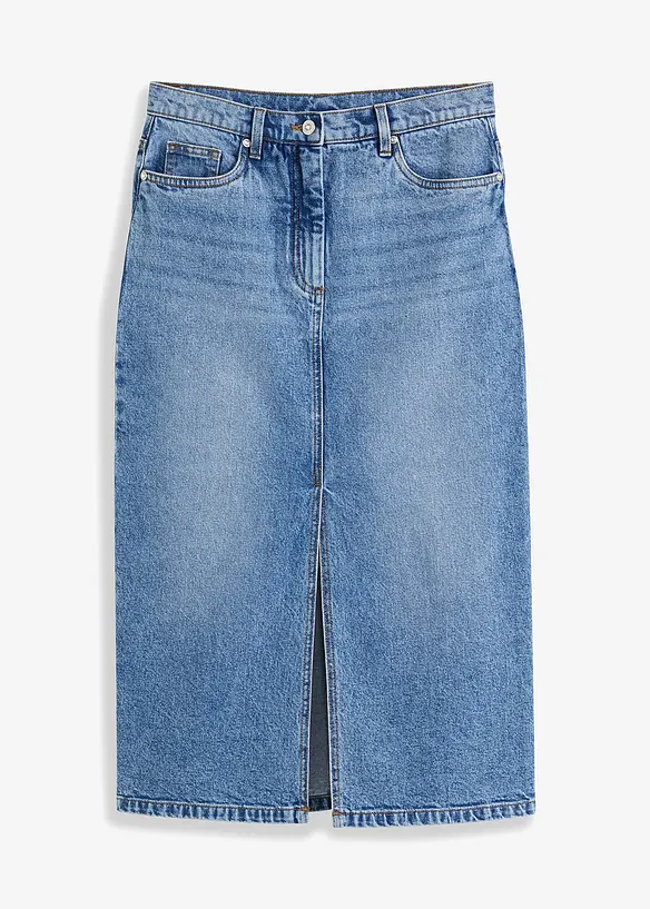 Jeanskjol med slits, bonprix