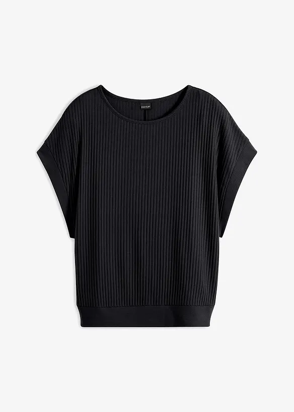 Ribbad topp med fladdermusärmar, bonprix