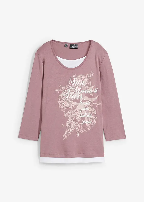 Bomullstopp med 2-i-1-look och 3/4-ärm, bonprix