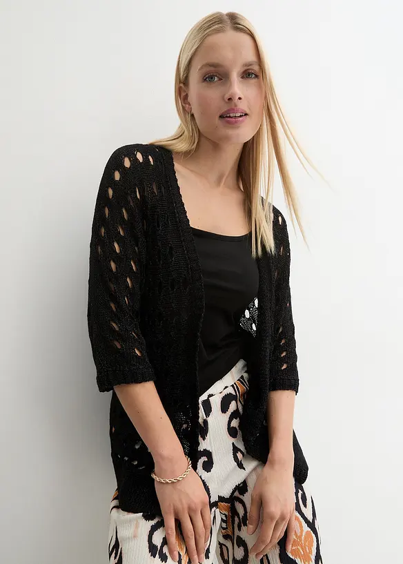 Hålmönstrad cardigan med glittrande tråd, bonprix