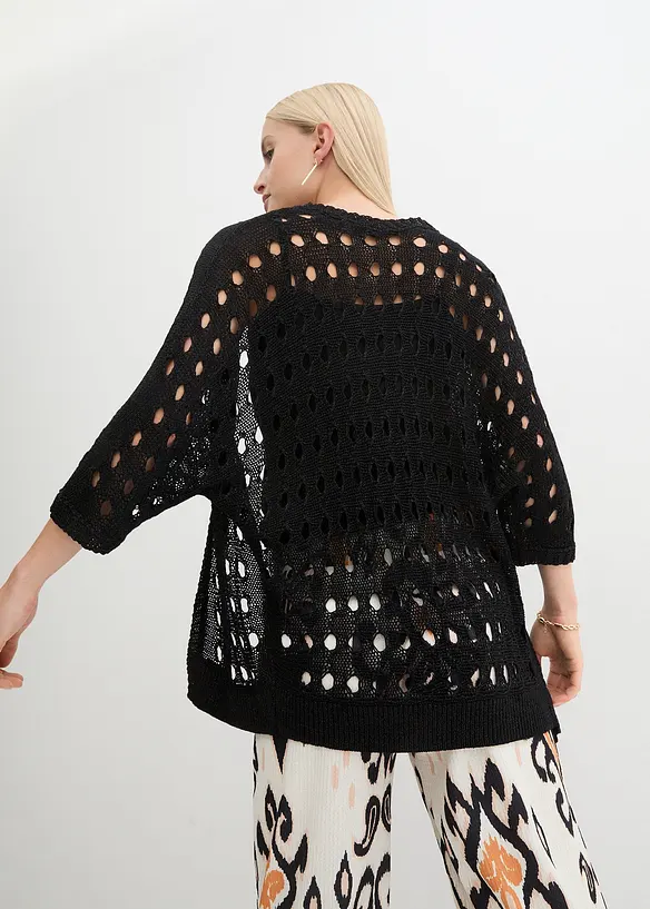 Hålmönstrad cardigan med glittrande tråd, bonprix