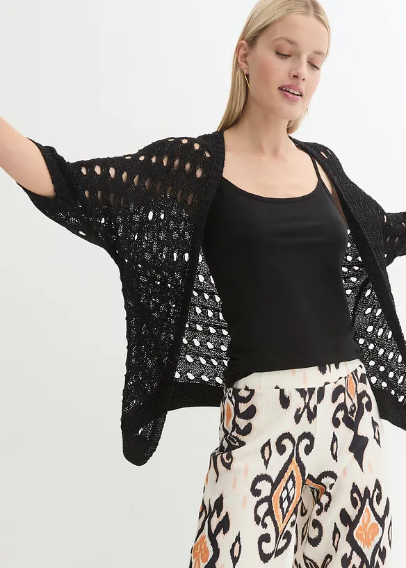 Hålmönstrad cardigan med glittrande tråd, bonprix