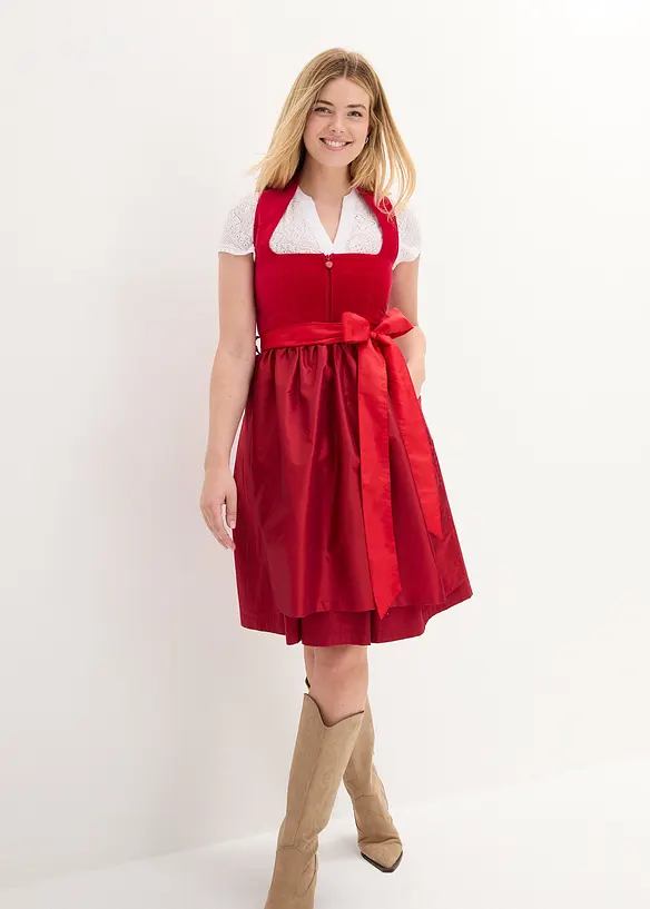 Dirndl med sammetlivstycke och satinförkläde (2 delar), bonprix