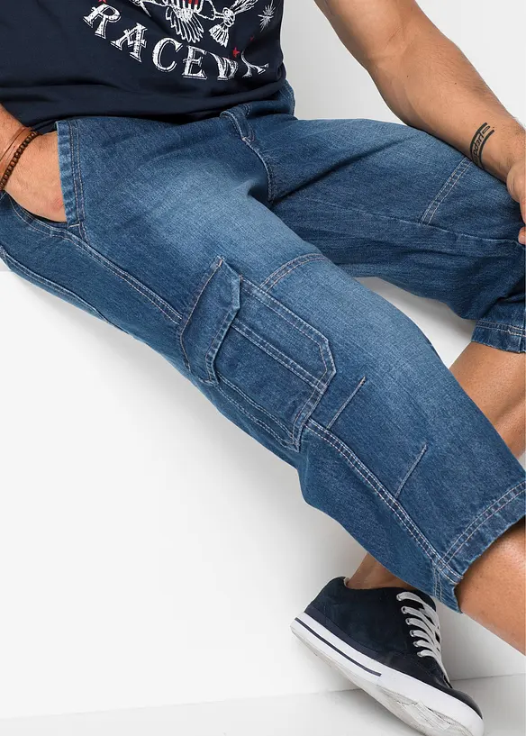 Regular Fit Stretch 3/4-Jeans med cargofickor, Straight, bonprix