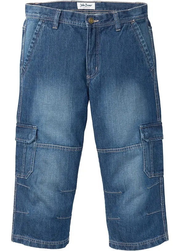 Regular Fit Stretch 3/4-Jeans med cargofickor, Straight, bonprix