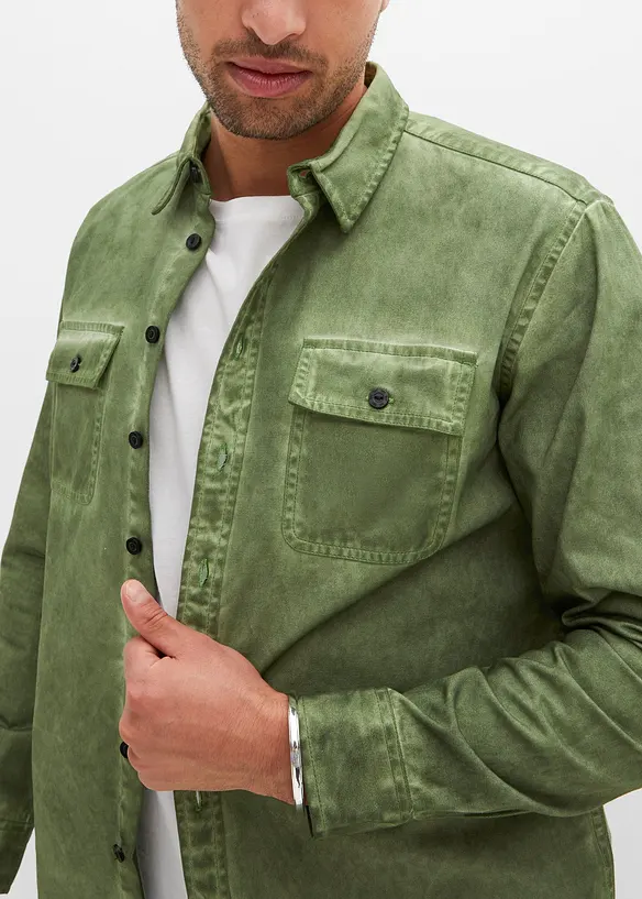 Långärmad bomullsskjorta med tvättad look, bonprix